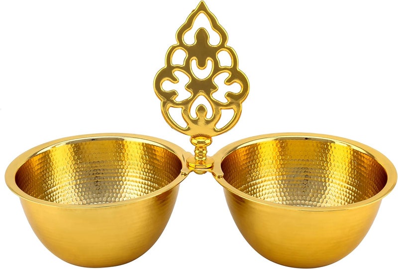 Shallow Metal Nut Bowl with Handle, Gold Finish – Elegant Decorative Snack & Dry Fruit Serving Bowl – Premium Metallic Tableware for Nuts, Candies, Snacks & Festive Gifting - Image 1